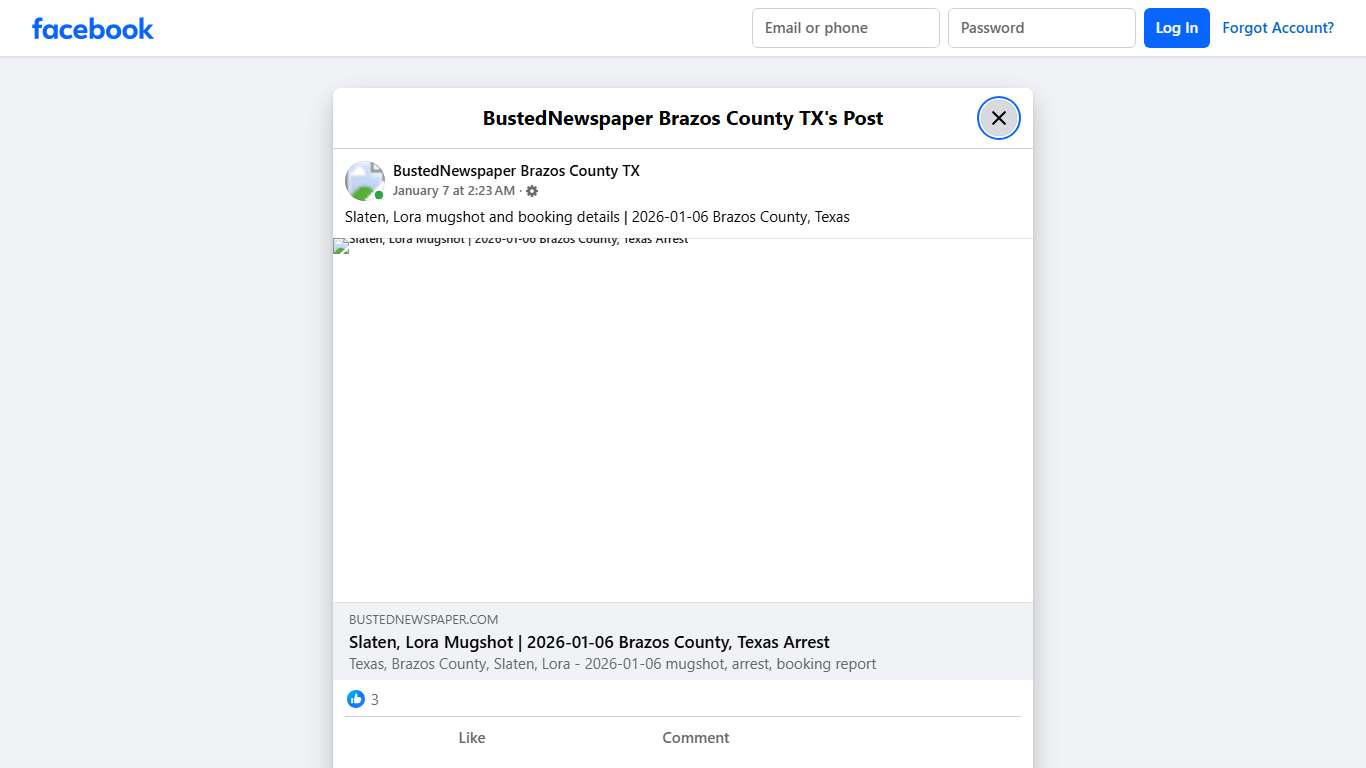 Slaten, Lora mugshot... - BustedNewspaper Brazos County TX Facebook